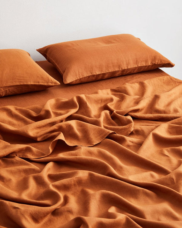 Buy Pure Linen Bed Sheet with Pillow Covers | 3 Pc Set |Cinnamon Brown | Shop Verified Sustainable Bedding on Brown Living™