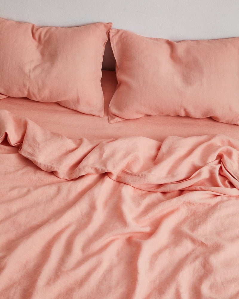 Buy Pure Linen Bed Sheet with Pillow Covers | 3 Pc Set |Dusty pink | Shop Verified Sustainable Products on Brown Living