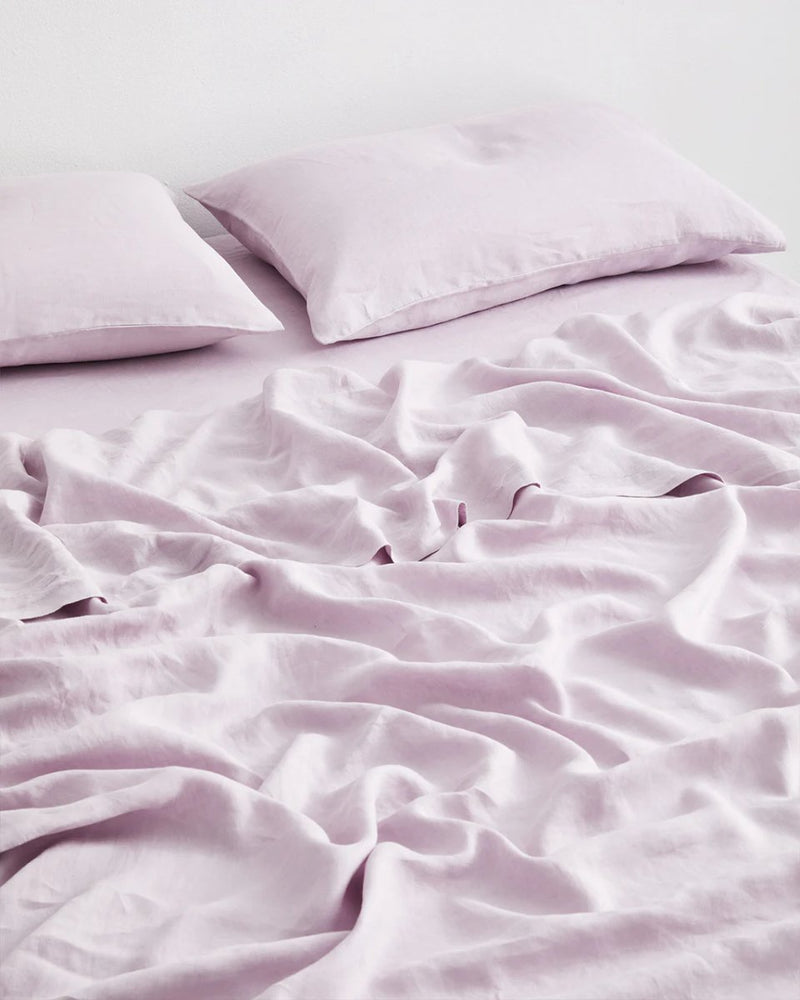 Buy Pure Linen Bed Sheet with Pillow Covers | 3 Pc Set |Lilac | Shop Verified Sustainable Bedding on Brown Living™