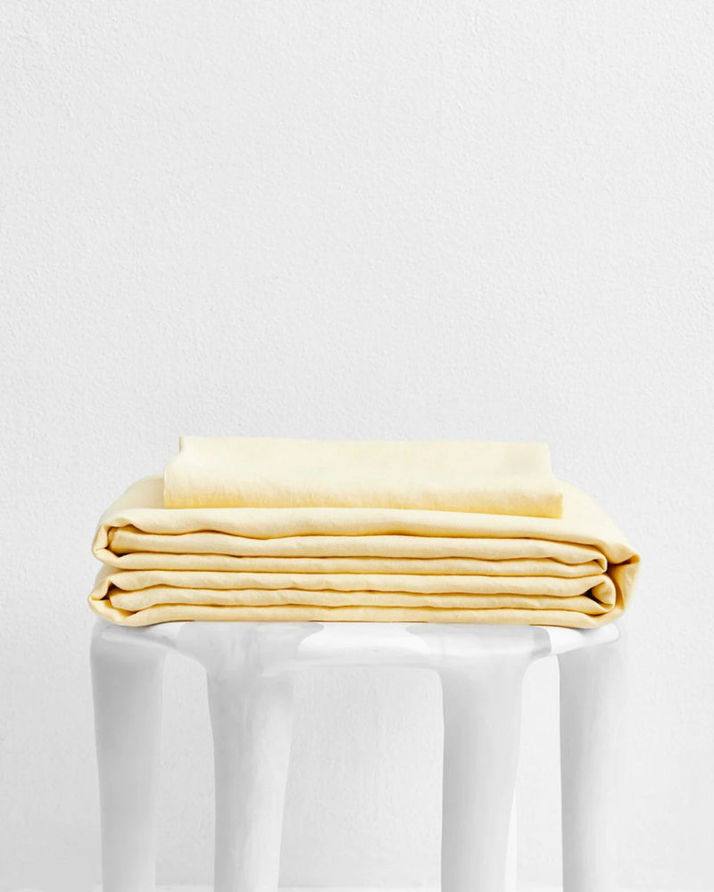 Buy Pure Linen Bed Sheet with Pillow Covers | 3 Pc Set |Pastel Yellow | Shop Verified Sustainable Products on Brown Living