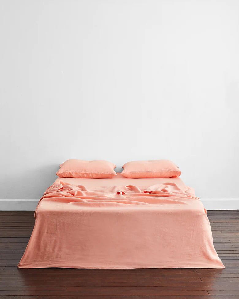 Buy Pure Linen Bed Sheet with Pillow Covers | 3 Pc Set |Peach | Shop Verified Sustainable Bedding on Brown Living™