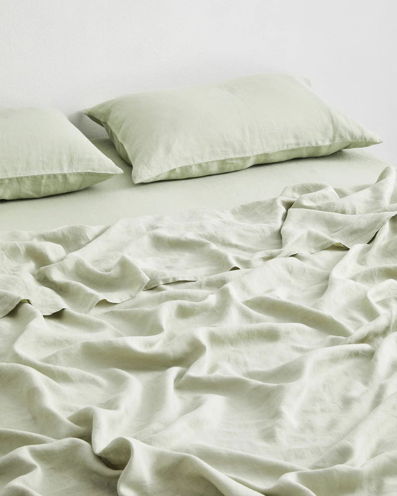 Buy Pure Linen Bed Sheet with Pillow Covers | 3 Pc Set |Sage Green | Shop Verified Sustainable Bedding on Brown Living™