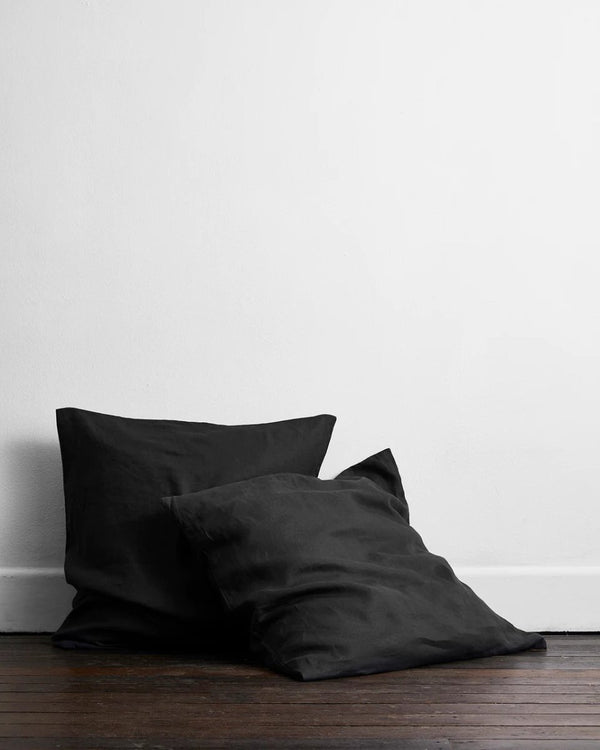 Buy Pure Linen Cushion Cover | Set of 2 |Black | Shop Verified Sustainable Covers & Inserts on Brown Living™