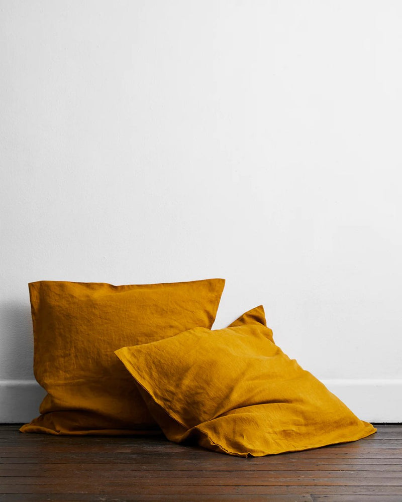Buy Pure Linen Cushion Cover | Set of 2 |Golden Yellow | Shop Verified Sustainable Products on Brown Living