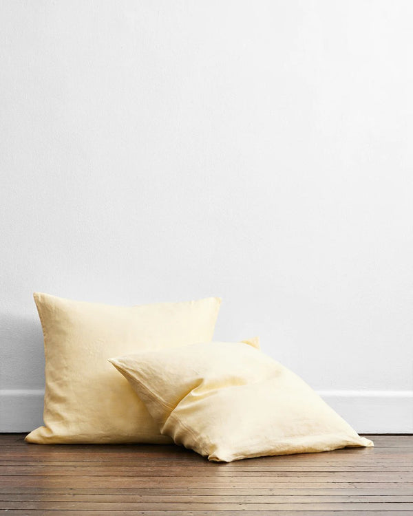 Buy Pure Linen Cushion Cover | Set of 2 |Pastel Yellow | Shop Verified Sustainable Covers & Inserts on Brown Living™