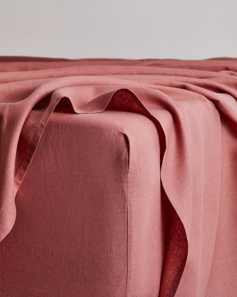 Buy Pure Linen Fitted Sheet with Pillow Covers | 3 Pc Set |Dusty Pink | Shop Verified Sustainable Bedding on Brown Living™