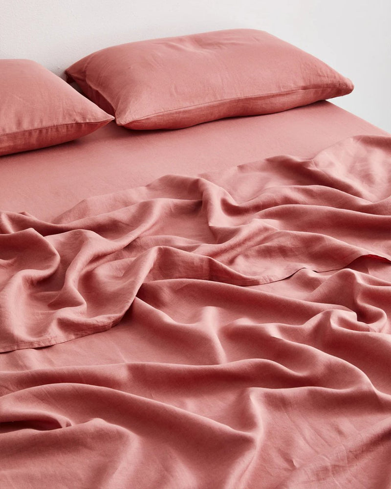 Buy Pure Linen Fitted Sheet with Pillow Covers | 3 Pc Set |Dusty Pink | Shop Verified Sustainable Bedding on Brown Living™