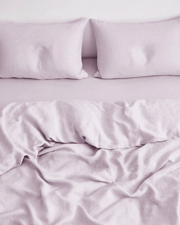 Buy Pure Linen Fitted Sheet with Pillow Covers | 3 Pc Set |Lilac | Shop Verified Sustainable Bedding on Brown Living™