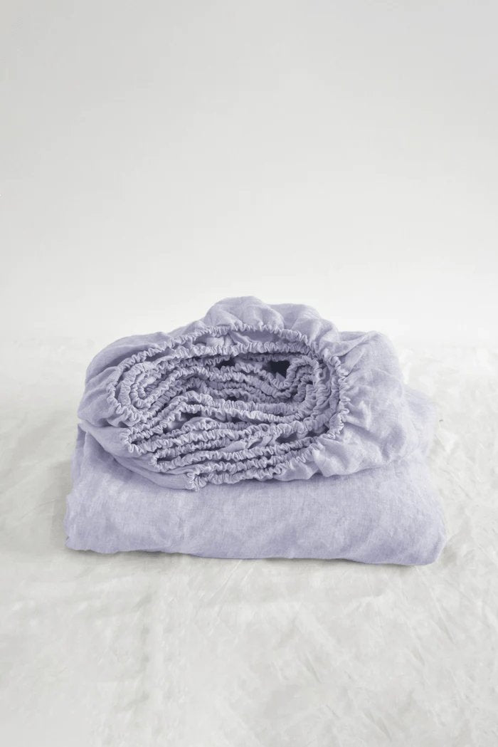 Buy Pure Linen Fitted Sheet with Pillow Covers | 3 Pc Set |Lilac | Shop Verified Sustainable Products on Brown Living