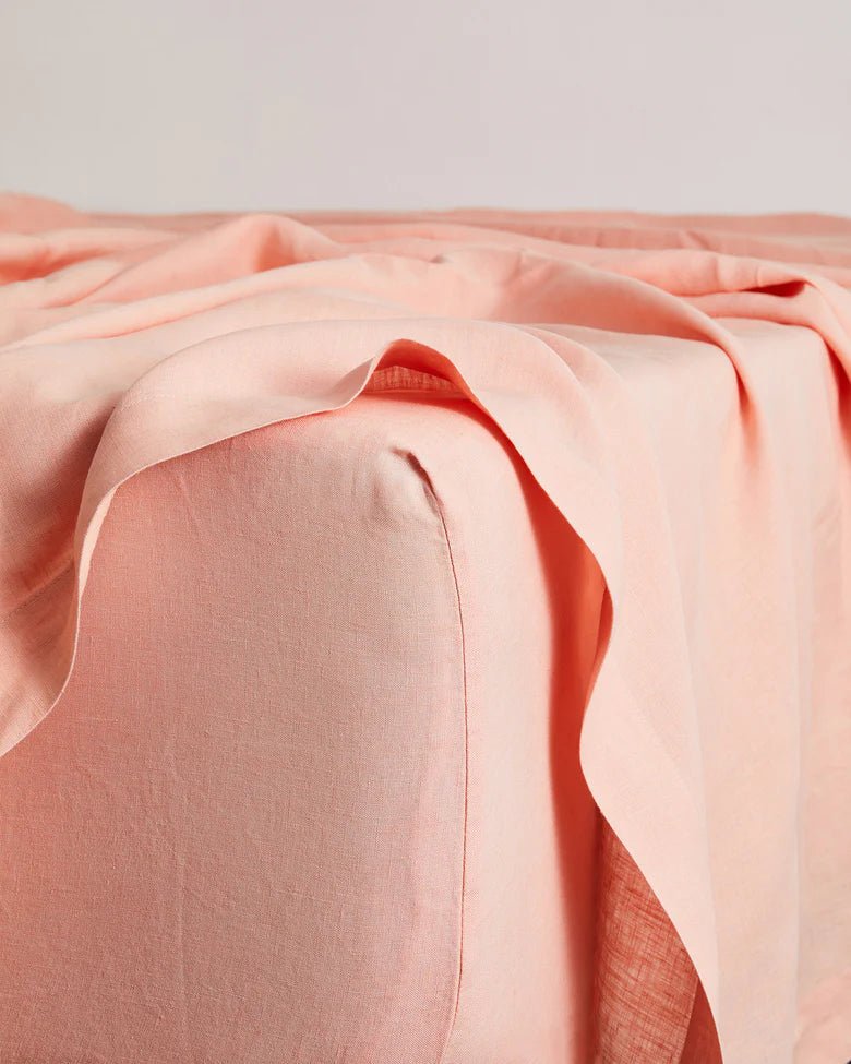 Buy Pure Linen Fitted Sheet with Pillow Covers | 3 Pc Set |Peach | Shop Verified Sustainable Bedding on Brown Living™