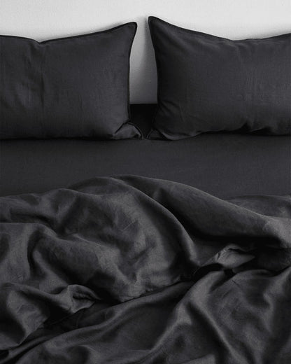 Pure Linen Pillow Cover | Set of 2 |Black | Verified Sustainable by Brown Living™