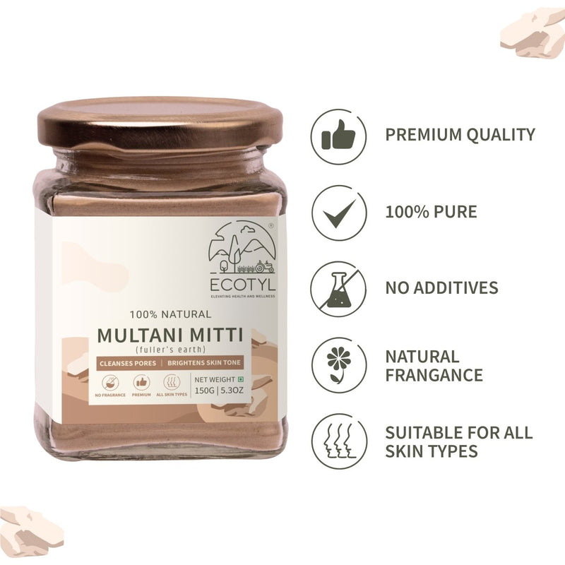 Buy Pure Multani Mitti Face Pack for Exfoliation & Clear Skin- 150g | Shop Verified Sustainable Body Bathing Powder on Brown Living™