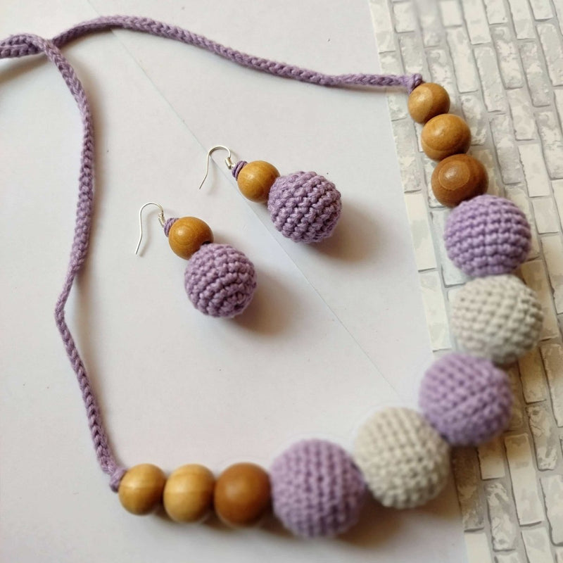 Buy Purple Crochet Beaded Necklace with Earrings | Shop Verified Sustainable Products on Brown Living