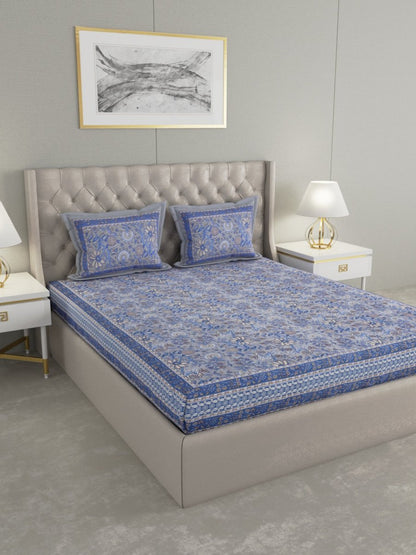 Purple Floral Hand Printed Pure Cotton King Size Bedding Set | Verified Sustainable by Brown Living™