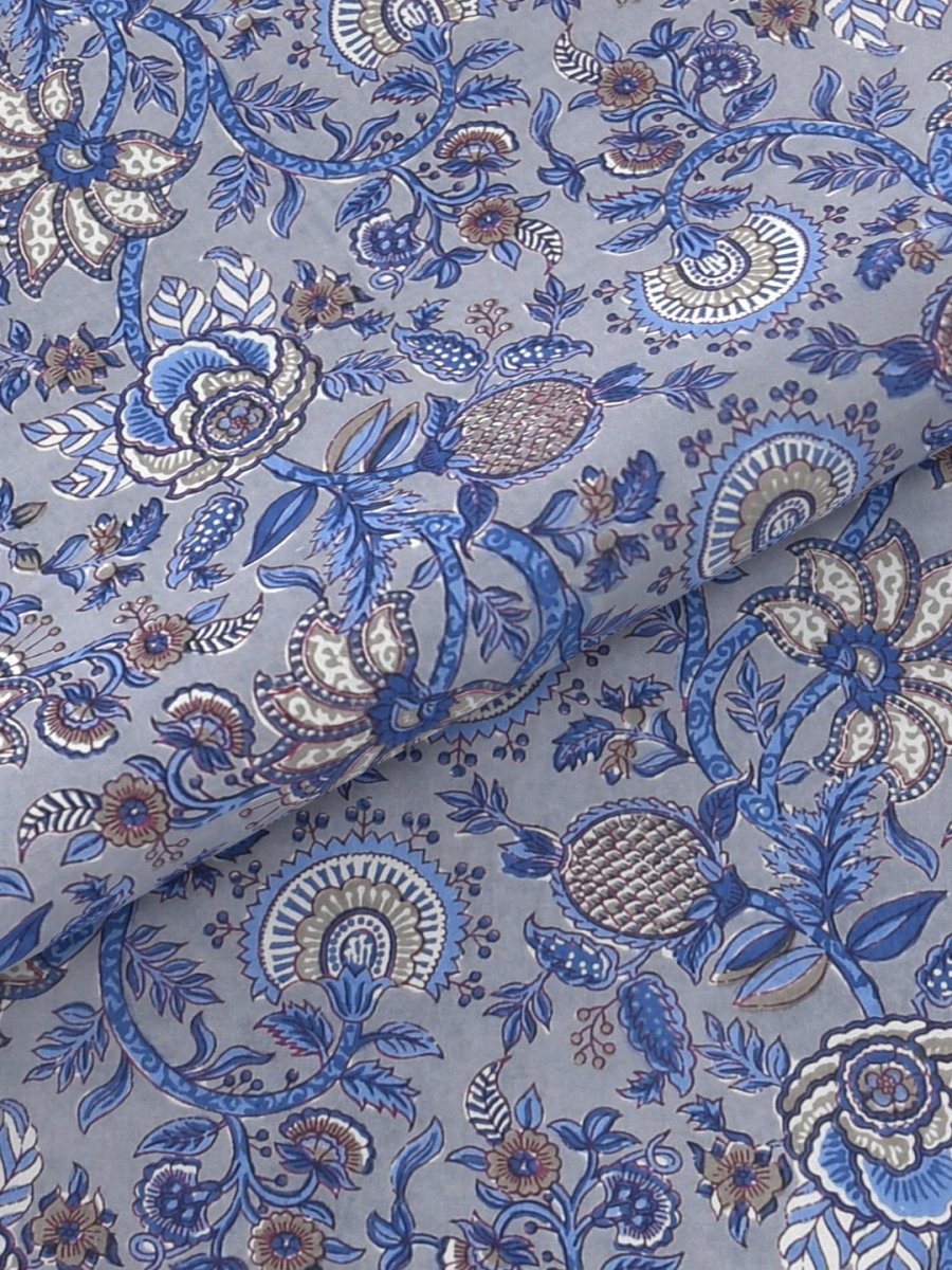 Purple Floral Hand Printed Pure Cotton King Size Bedding Set | Verified Sustainable by Brown Living™