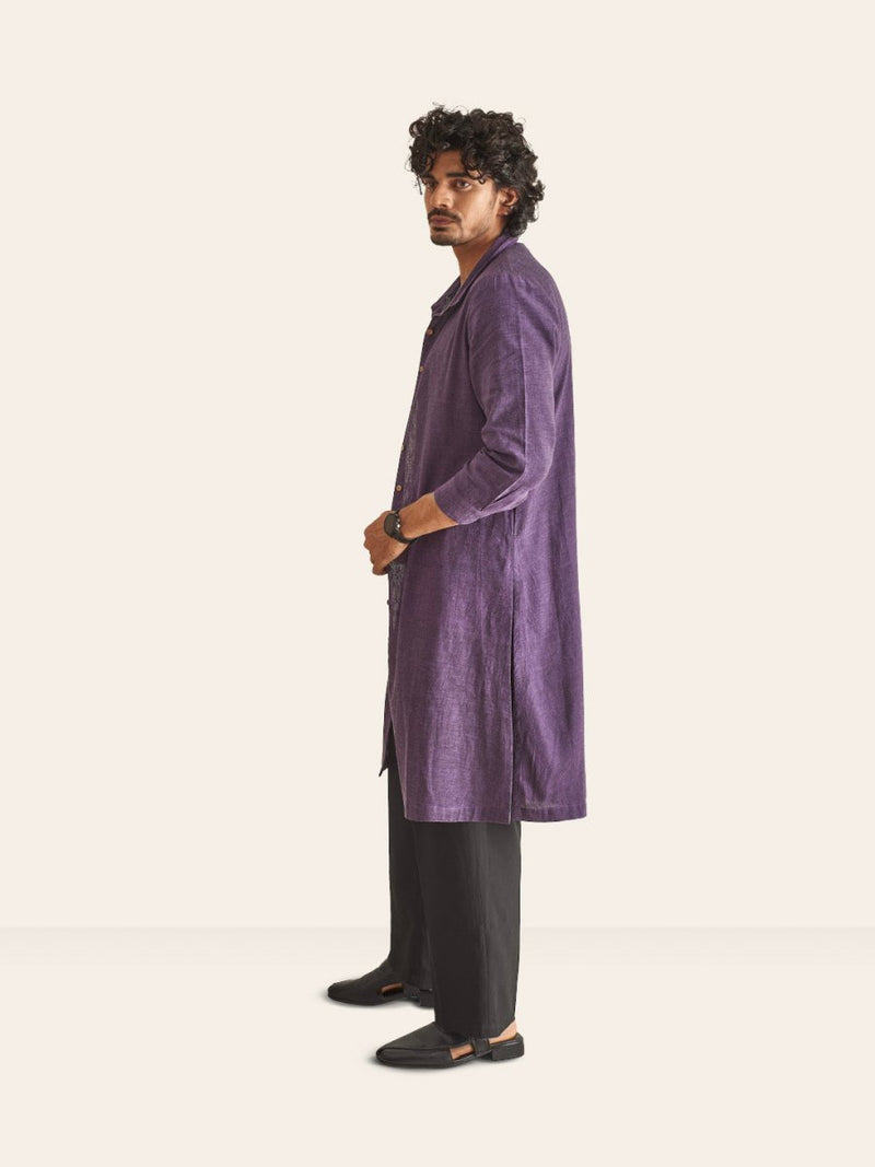 Buy Purple Handwoven Overlay Kurta Shirt | Shop Verified Sustainable Mens Shirt on Brown Living™