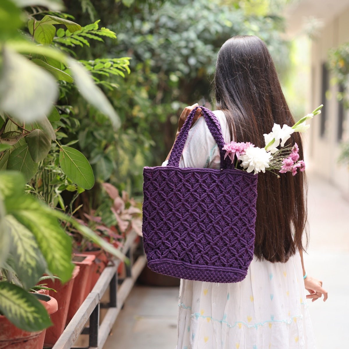 Purple Macrame Tote Bag | Verified Sustainable by Brown Living™