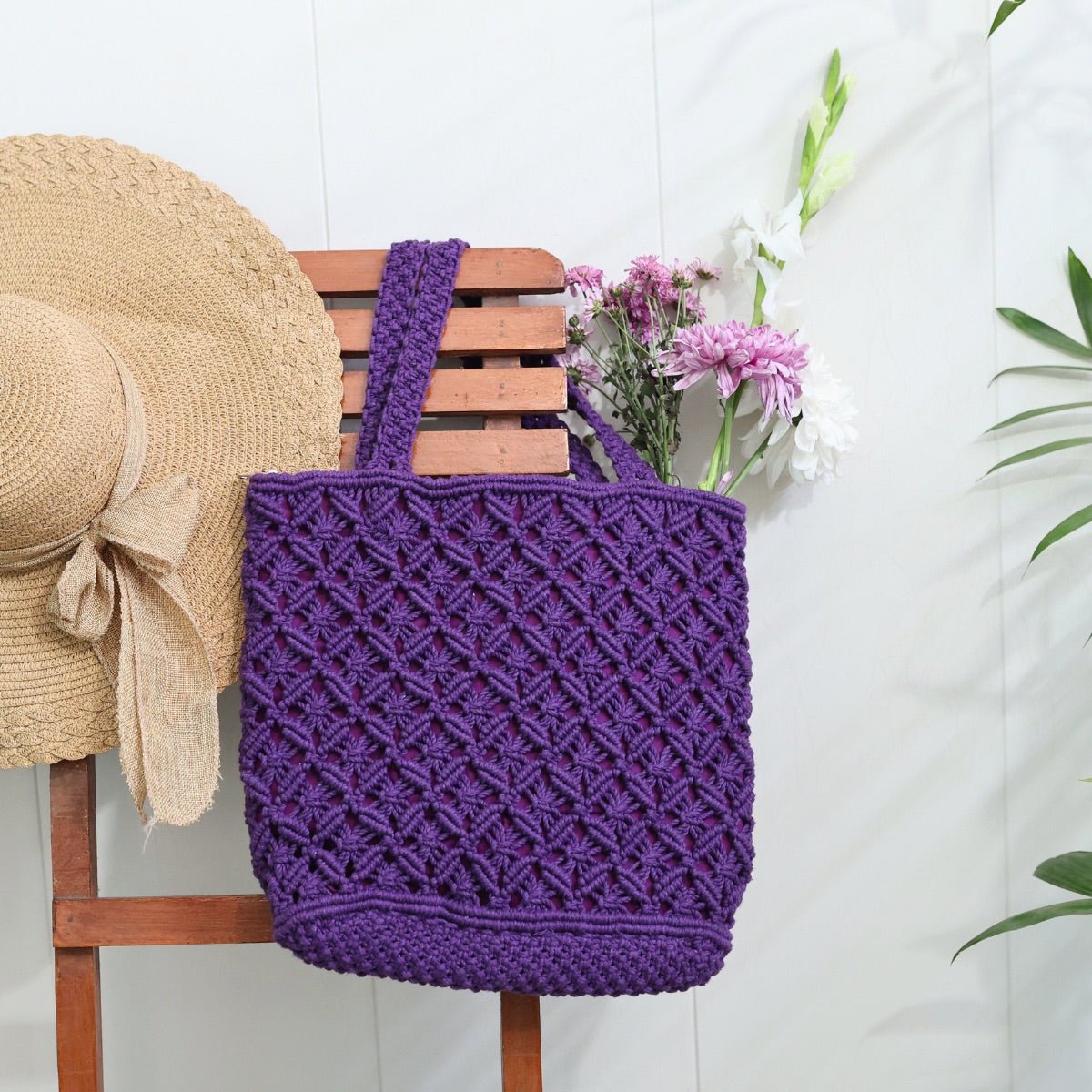 Purple Macrame Tote Bag | Verified Sustainable by Brown Living™