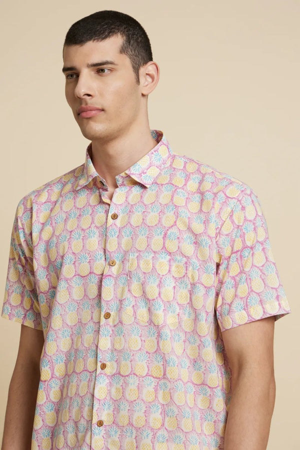 Buy Purple Pineapple Handblock Printed Shirt | Shop Verified Sustainable Mens Shirt on Brown Living™