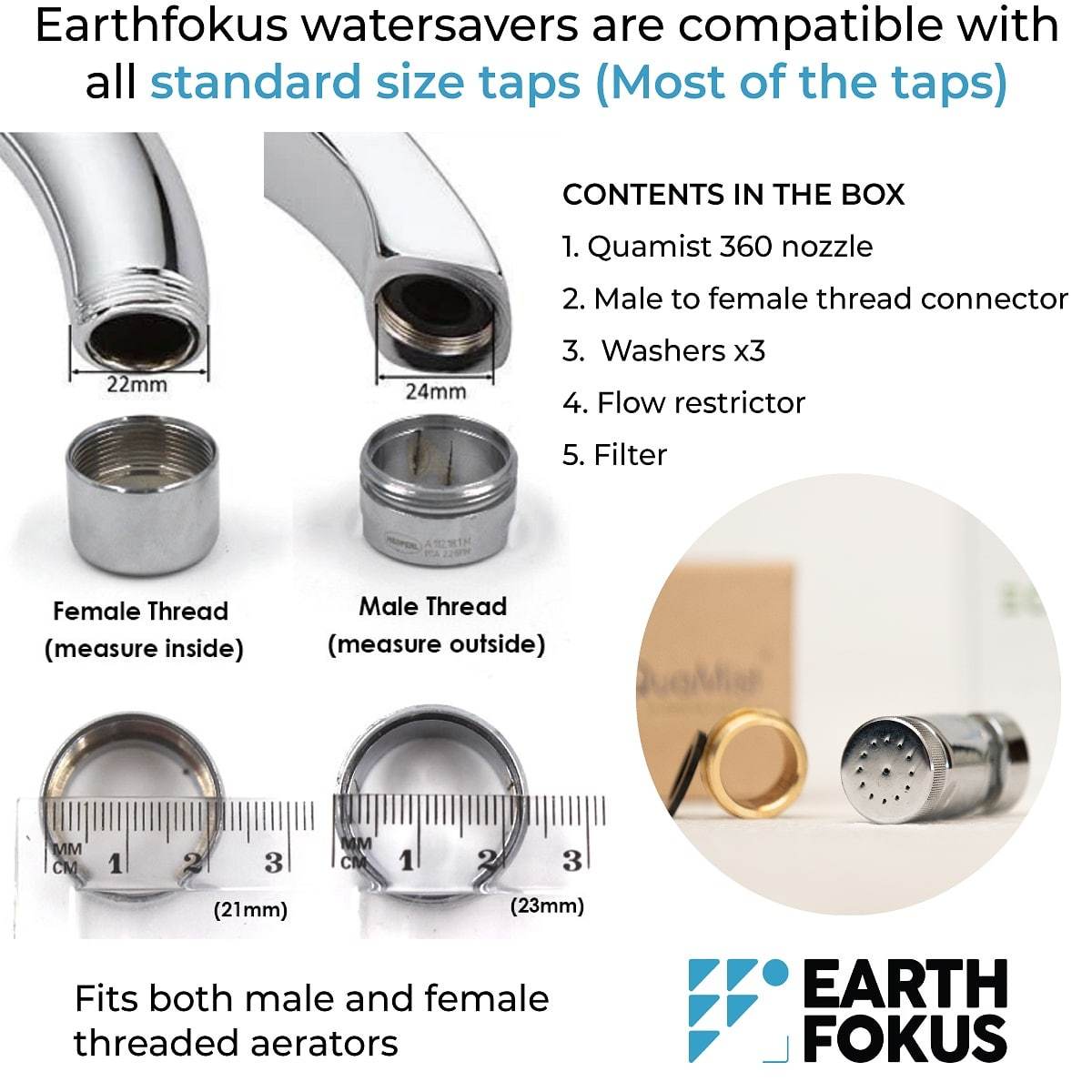 Quamist 360 Dual - Mode Water - Saving Nozzle For Standard Size Tap | Verified Sustainable by Brown Living™