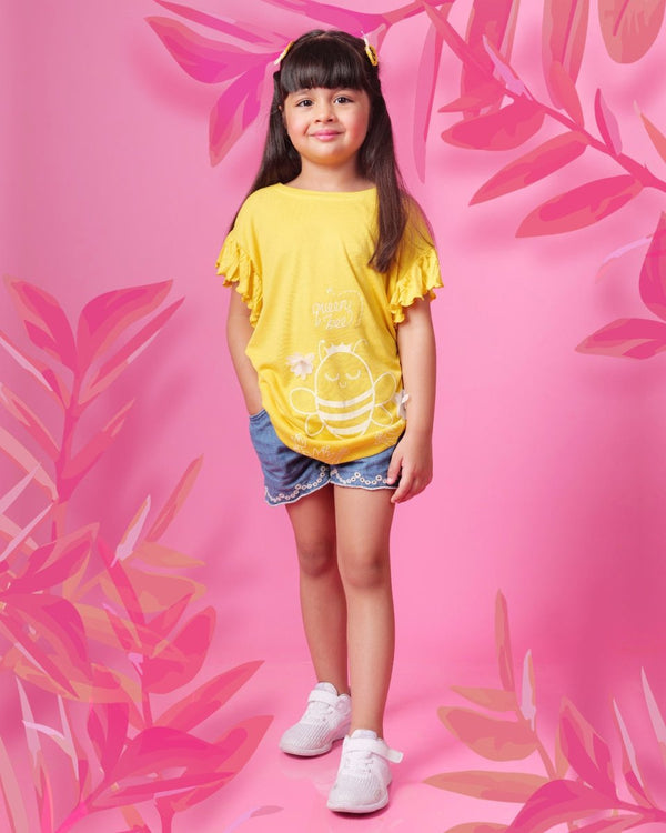 Buy Queen Bee Yellow Frill T-Shirt | Shop Verified Sustainable Kids T-Shirts on Brown Living™