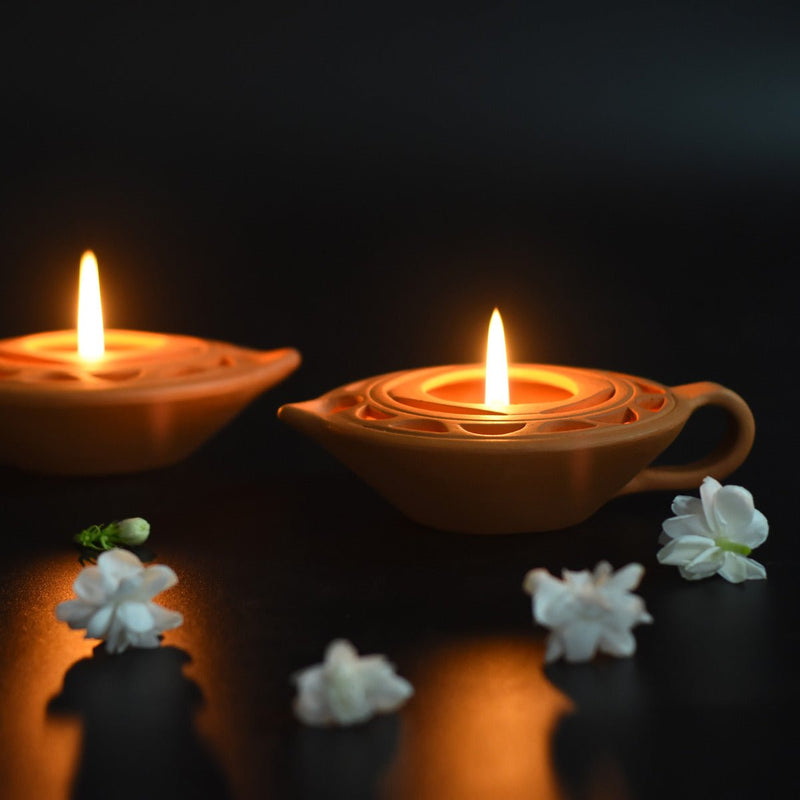 Buy Queen Diya Candle Holder- Set Of 2 with Free Soywax Candles | Shop Verified Sustainable Candles & Fragrances on Brown Living™