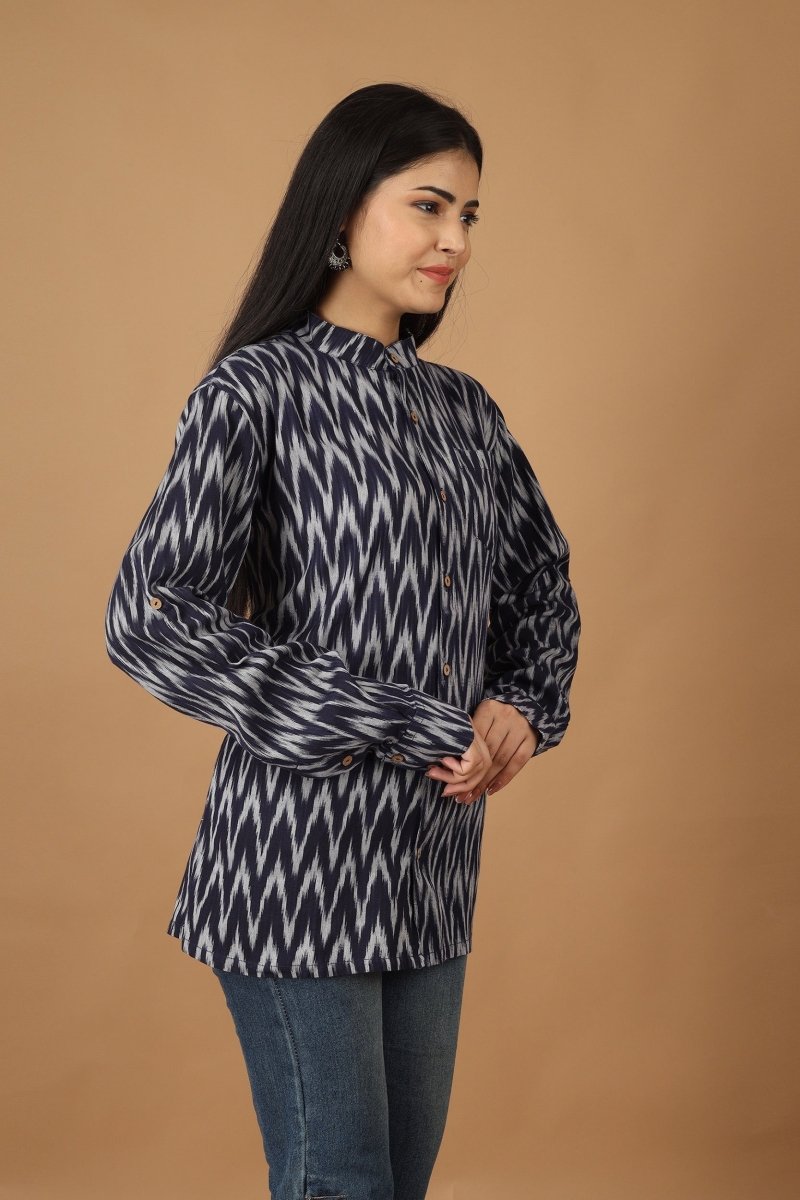 Buy Raat Ikat Womens Cotton Shirt | Shop Verified Sustainable Womens Shirt on Brown Living™