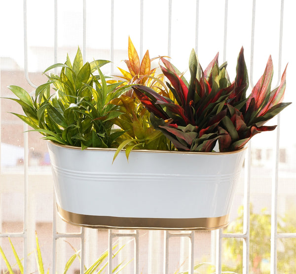 Railing Planters for Balcony(Oval White Pack 4) | Verified Sustainable Pots & Planters on Brown Living™