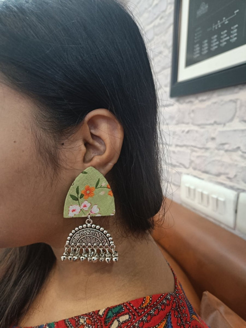 Buy Rainvas Green Floral Printed Oxidized Earrings | Shop Verified Sustainable Womens earrings on Brown Living™