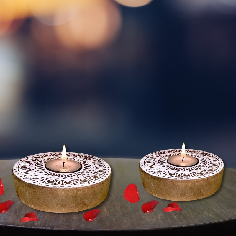 Buy Rangoli Wooden T- Light Holder with a pack of 6 soywax t- light candles | Shop Verified Sustainable Candles & Fragrances on Brown Living™