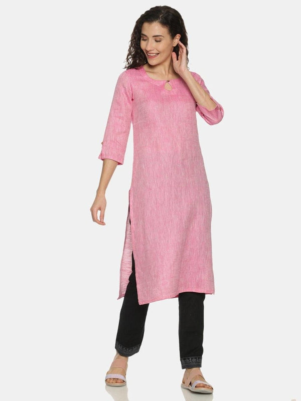 Buy Rani Pink Colour Solid Hemp Straight Long Kurta For Women | Shop Verified Sustainable Womens Kurta on Brown Living™