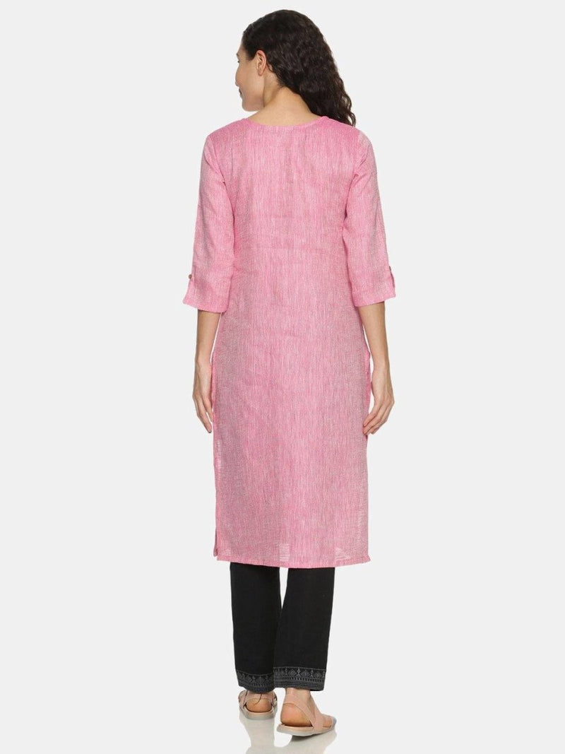 Buy Rani Pink Colour Solid Hemp Straight Long Kurta For Women | Shop Verified Sustainable Products on Brown Living