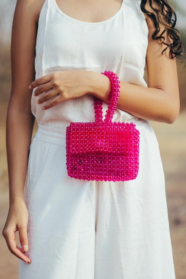 Buy Rani Wristlet | Womens Handbag | Rani Pink | Crystal glass beaded | Shop Verified Sustainable Products on Brown Living