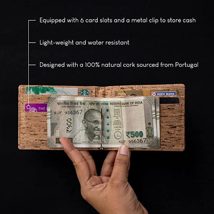 Ravine Wallet | Ravine - Vegan Cork Leather (Natural Cork), Sleek Wallet | Slim Wallet with Money Clip | 6 Card Pockets | Wallet for Women and Women | Verified Sustainable by Brown Living™