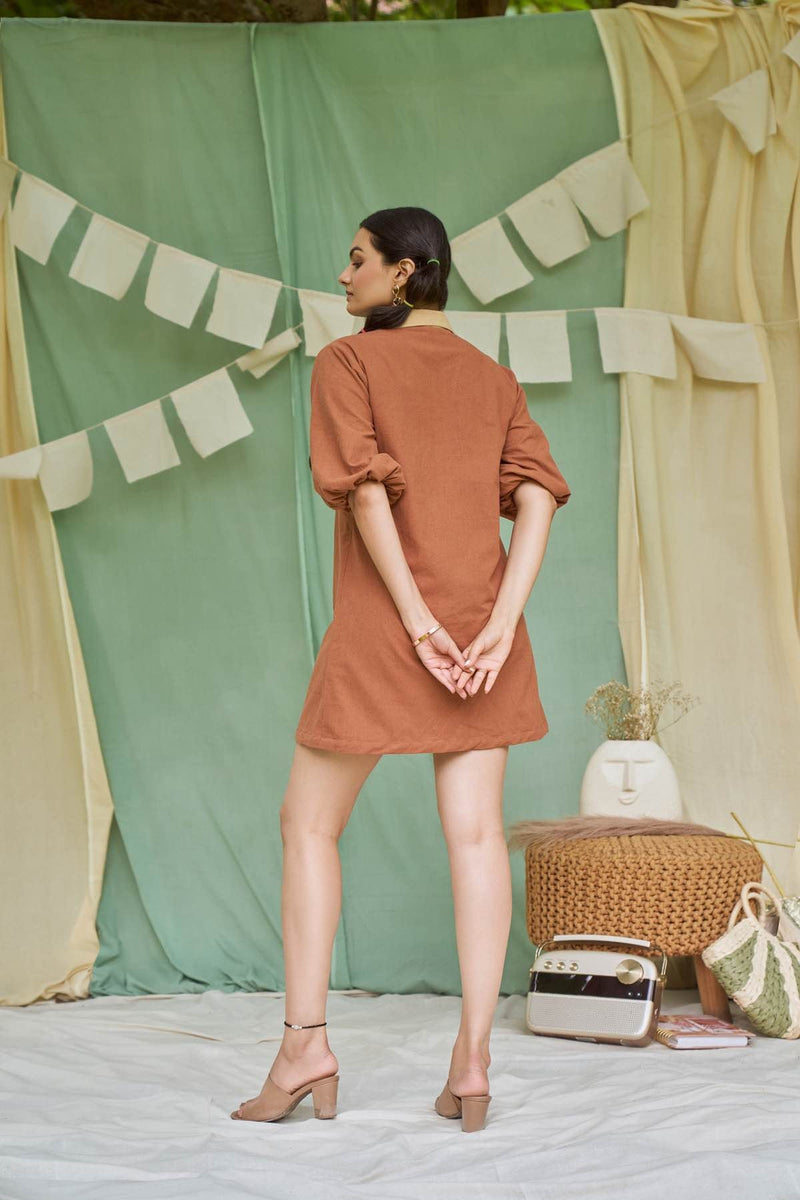 Raw Umber Detachable Kala Cotton Dress | Verified Sustainable Womens Dress on Brown Living™