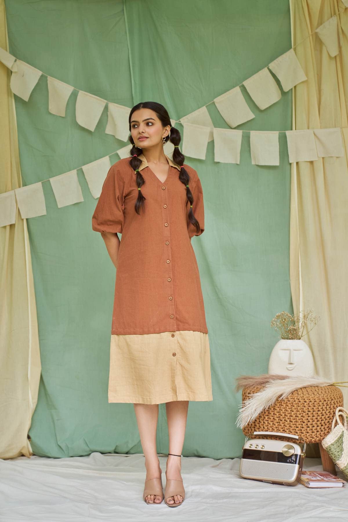 Raw Umber Detachable Kala Cotton Dress | Verified Sustainable by Brown Living™