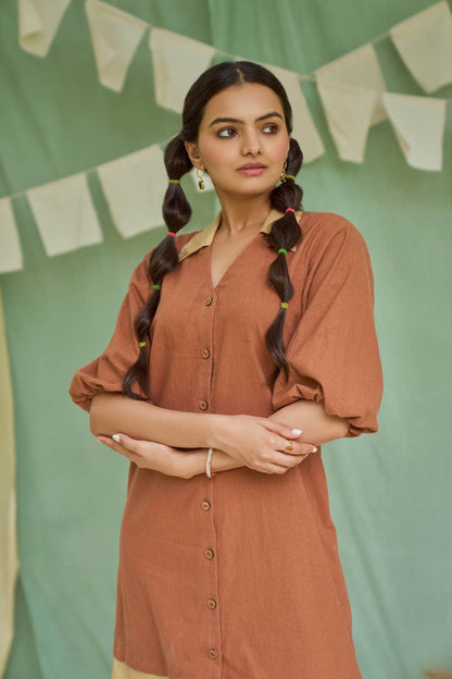 Raw Umber Detachable Kala Cotton Dress | Verified Sustainable by Brown Living™