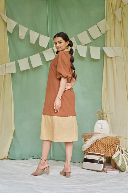 Raw Umber Detachable Kala Cotton Dress | Verified Sustainable by Brown Living™