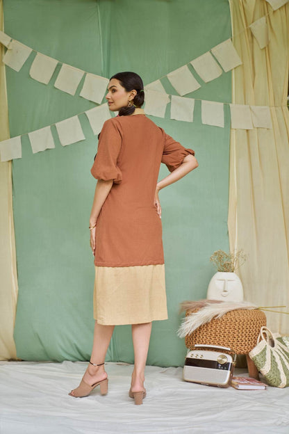 Raw Umber Detachable Kala Cotton Dress | Verified Sustainable by Brown Living™