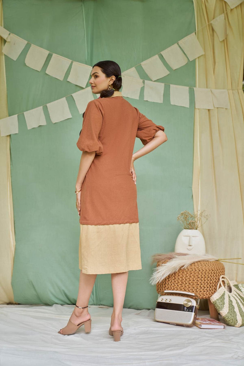 Raw Umber Detachable Kala Cotton Dress | Verified Sustainable Womens Dress on Brown Living™