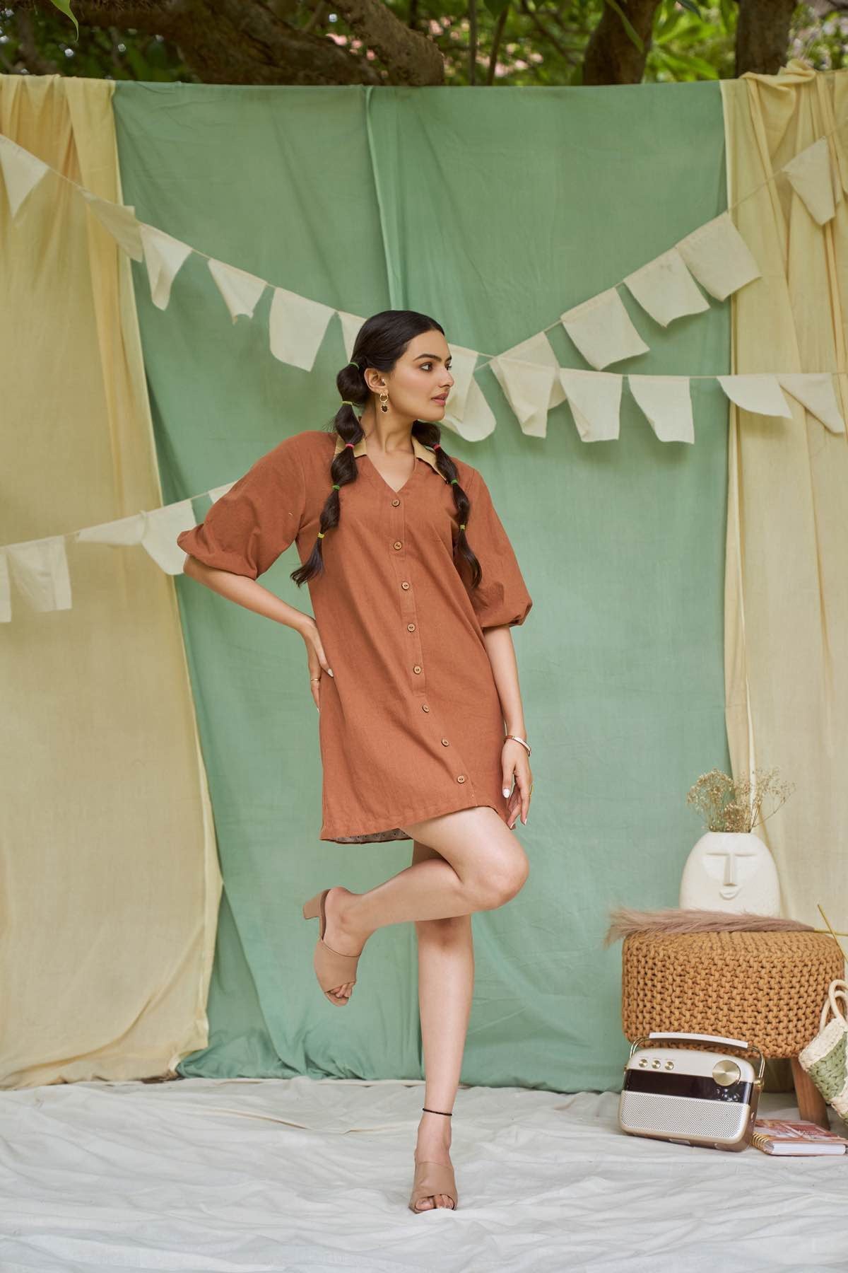 Raw Umber Detachable Kala Cotton Dress | Verified Sustainable by Brown Living™