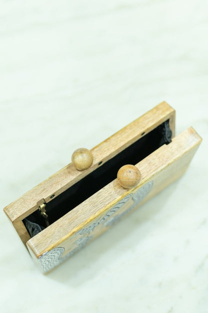 Rectangular More Clutch | Mata Ni Pachedi on Indian Mango Wood | Verified Sustainable by Brown Living™