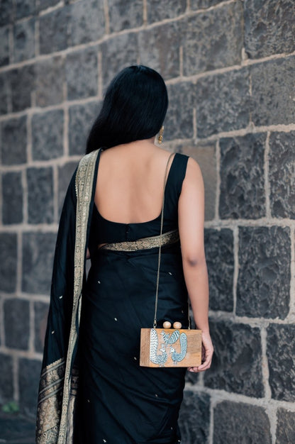Rectangular More Clutch | Mata Ni Pachedi on Indian Mango Wood | Verified Sustainable by Brown Living™