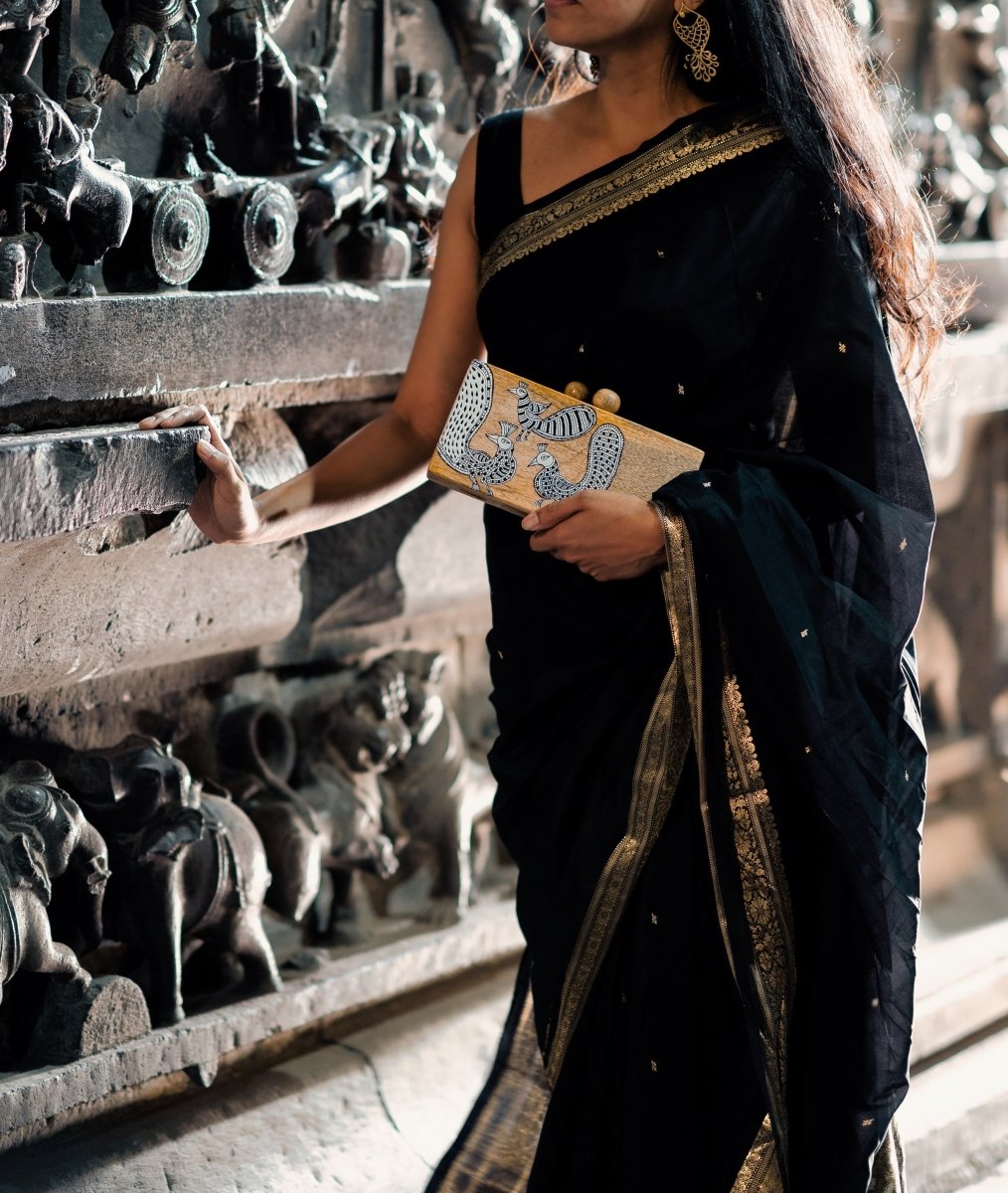 Rectangular More Clutch | Mata Ni Pachedi on Indian Mango Wood | Verified Sustainable by Brown Living™