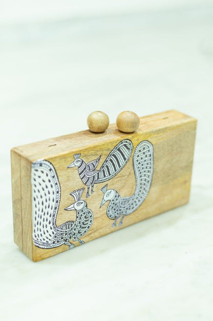 Rectangular More Clutch | Mata Ni Pachedi on Indian Mango Wood | Verified Sustainable by Brown Living™