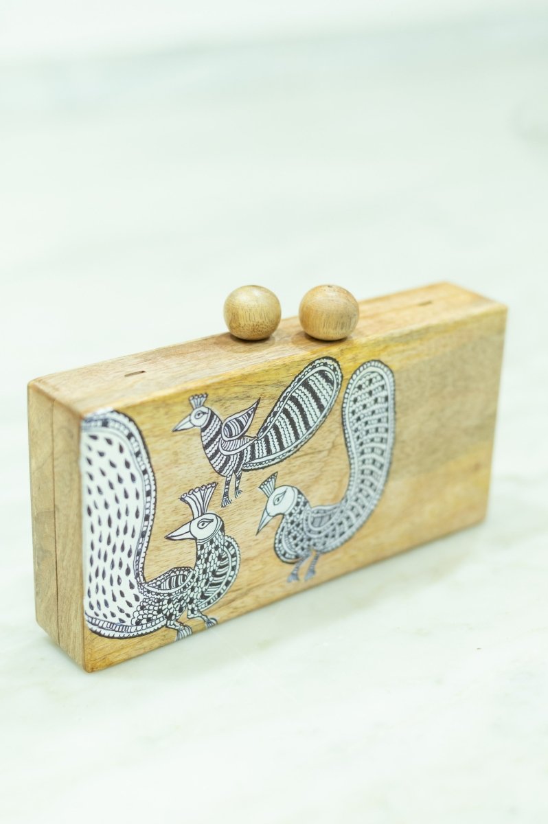Rectangular More Clutch | Mata Ni Pachedi on Indian Mango Wood | Verified Sustainable by Brown Living™