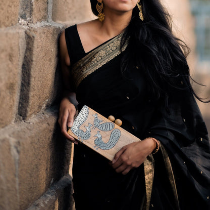 Rectangular More Clutch | Mata Ni Pachedi on Indian Mango Wood | Verified Sustainable by Brown Living™