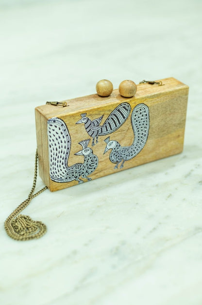 Rectangular More Clutch | Mata Ni Pachedi on Indian Mango Wood | Verified Sustainable by Brown Living™