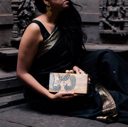Rectangular More Clutch | Mata Ni Pachedi on Indian Mango Wood | Verified Sustainable by Brown Living™