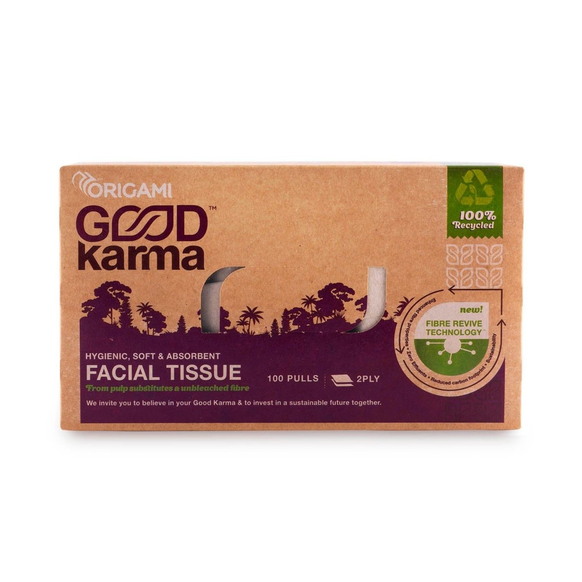 Recycled Face Tissue - 2 ply x 100 pulls | Pack of 4 | Verified Sustainable by Brown Living™